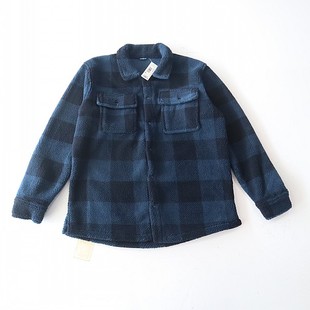 颗粒绒格子外套加绒方领纽扣宽松开叉上衣D16 女长袖 秋冬季 新品