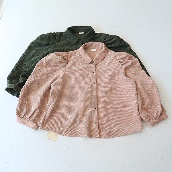 春秋季新品女长袖条绒衬衫方领纽扣宽松休闲纯色百搭上衣F4