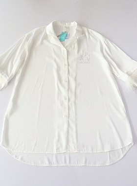 春夏季女中长款中袖衬衫连衣裙仿真丝西服领纽扣宽松居家睡裙C8M