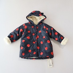秋冬季 波点加绒棉服外套连帽纽扣宽松小童百搭棉衣X14 女童长袖
