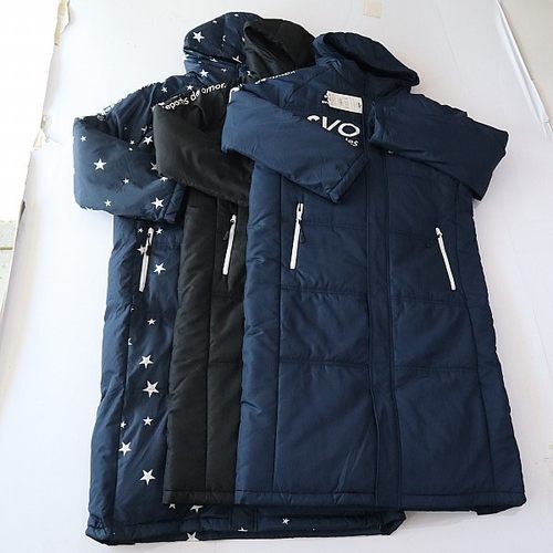 秋冬季新品女长款长袖棉服外套连帽拉链暗扣宽松印花薄款棉衣X15
