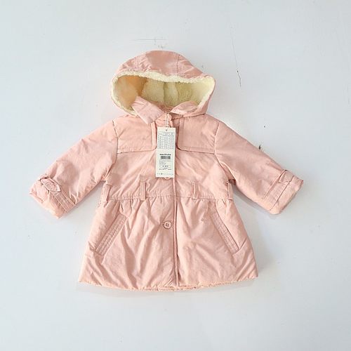 春秋季女童长袖夹棉外套方领连帽纽扣宽松婴幼儿小童宝宝上衣F8M