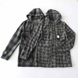 格子呢外套立领连帽拉链暗扣宽松百搭上衣D16 男长袖 春秋季 新品
