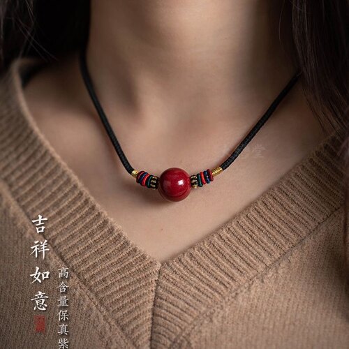 天然辰砂正品朱砂转运珠锁骨链女款吊坠项链挂件饰品本命年锁骨珠