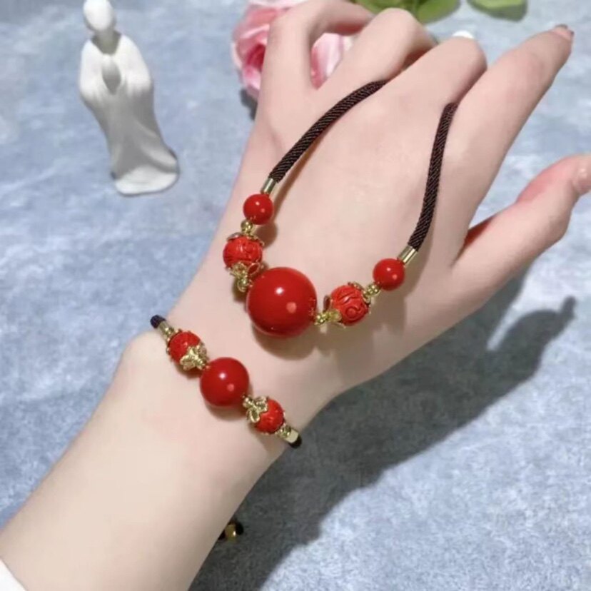 朱砂紫金砂红砂万福珠招财进宝转运珠吊坠天然网红锁骨链百搭饰品