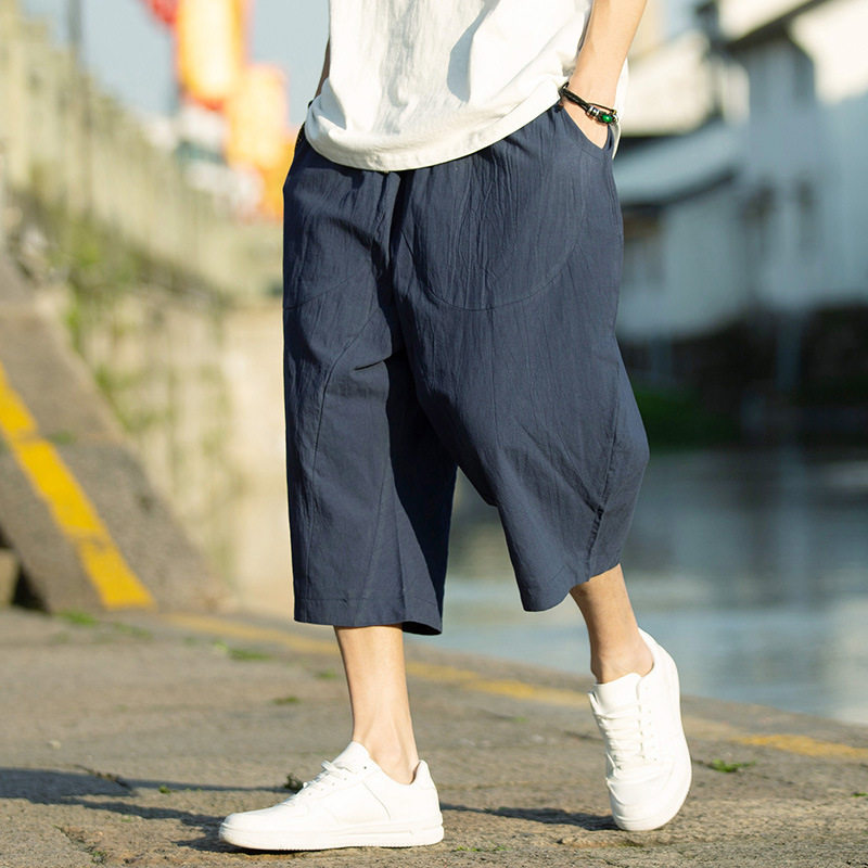 亚麻七分裤男款夏薄宽松短裤男士夏季套装棉麻裤子2026休闲7分裤图片