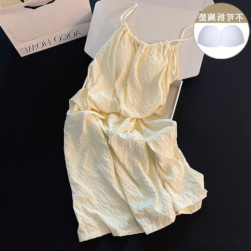带棉垫睡裙女夏天棉质风甜美简约吊带睡衣夏季宽松女士家居服