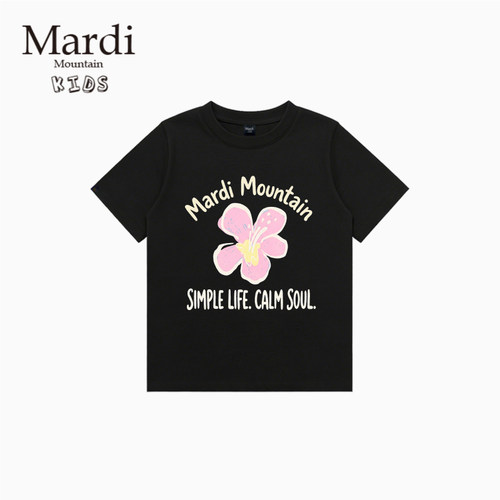 韩国新款 Mardi Mountain 男女中大童装2026夏季短袖印花纯棉t恤