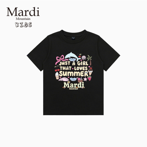 韩国新款 Mardi Mountain 男女中大童装2026夏季短袖印花纯棉t恤