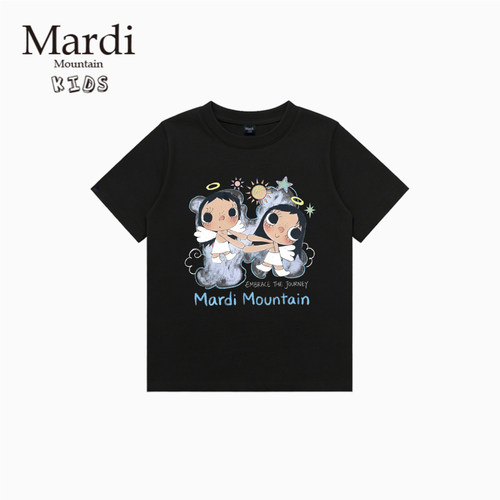 韩国新款 Mardi Mountain 男女中大童装2026夏季短袖印花纯棉t恤