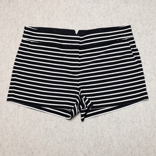 棉混纺材质 黑白条纹 宽松版 型 腰围90 女士休闲短裤 美系时尚