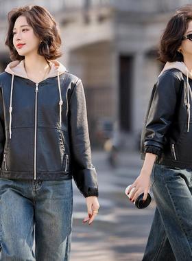 可卸装82942-Y2帽子休闲羊绵皮皮衣外套春秋脱季女新款时尚女士皮
