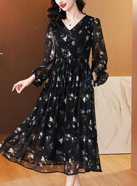 真丝雪纺连衣裙春新19103-L9款高碎端洋气腰气名质媛法式收花中年
