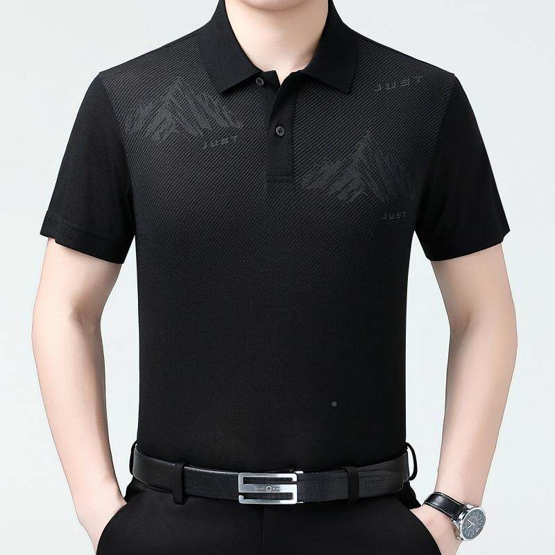 25031-KK男士短袖丝恤衫夏潮季休闲时尚百搭冰翻领流花印男装上衣