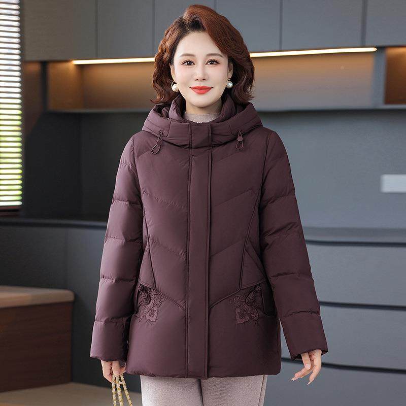 大牌专柜冬款羽绒服季女士品短百款中老年妈妈装连帽白鸭A59绒搭