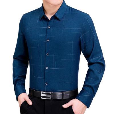 品牌长袖衬衫男桑蚕丝秋装新款务休闲商中老9946-R年衬时尚衣免烫