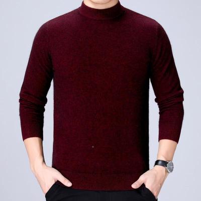 秋新冬长款男式羊套头毛衣半高8066-PI领绒男装纯色休闲袖羊毛针