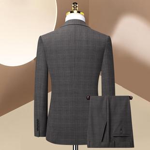 秋冬新装款男闲士西服套装休5509-L轻奢商务职业婚礼白领格纹西男
