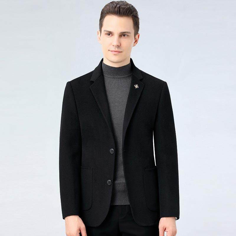 男士呢大衣短款双套62268-C面羊毛呢外修身毛韩版中年休闲西装加