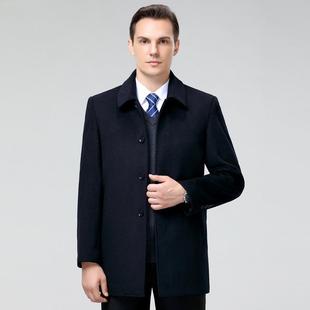 羊毛呢外套男式爸中年爸装加厚外羊山绒呢子中长215-H款大衣冬季