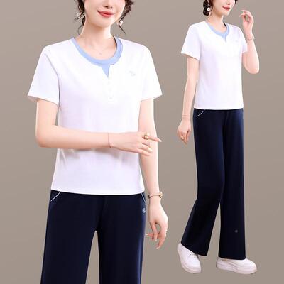 夏季宽松直筒两件装套女长显瘦简垂感14-2668好通裤勤休闲约女套