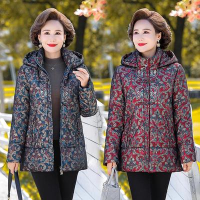 新款中年妈8826-122妈绒服气新款秋冬老羽人中装老年女印花洋大码
