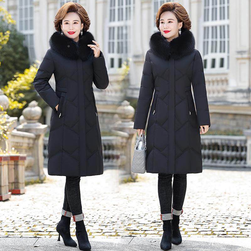 白新款狐毛领中暖2298年妈妈羽绒服冬时尚优雅阔太太保狸鸭绒外套