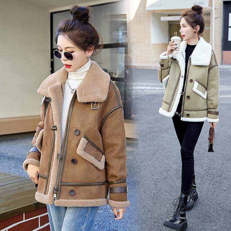 女士皮毛一体羊羔外毛克套秋冬新绵羊皮夹款上Z5156-W6衣女毛呢外