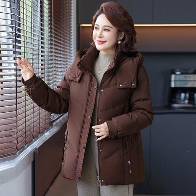 妈妈装冬装洋气连绒帽羽绒中服短款白鸭时大码外套老A57-Y22年尚