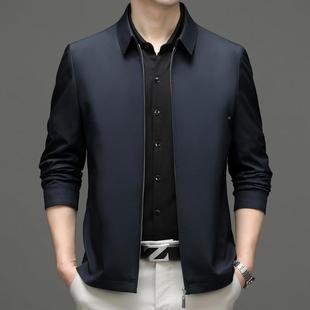 免熨2329 款 老年薄款 桑蚕丝新男夹克士休闲春秋中季 PP外套爸 时尚