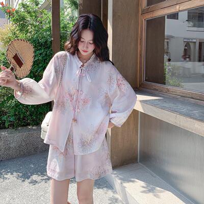 中D095-173式小新个子国风刺上绣套装龄女新款盘扣衣短裤两件套夏