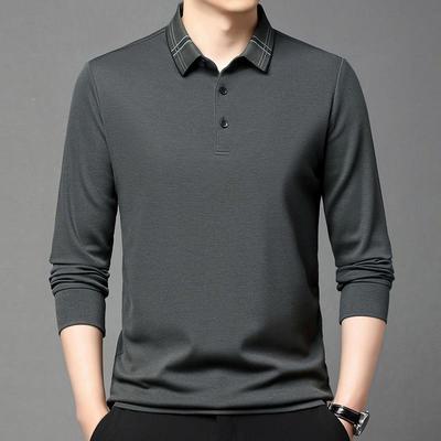 男高端务品牌长24072袖恤秋季新款翻领免烫商休闲套头年士羊绒中