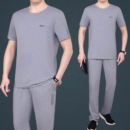 中年运动套装裤男夏季袖长中老年休闲运动服男爸爸夏70796906装装