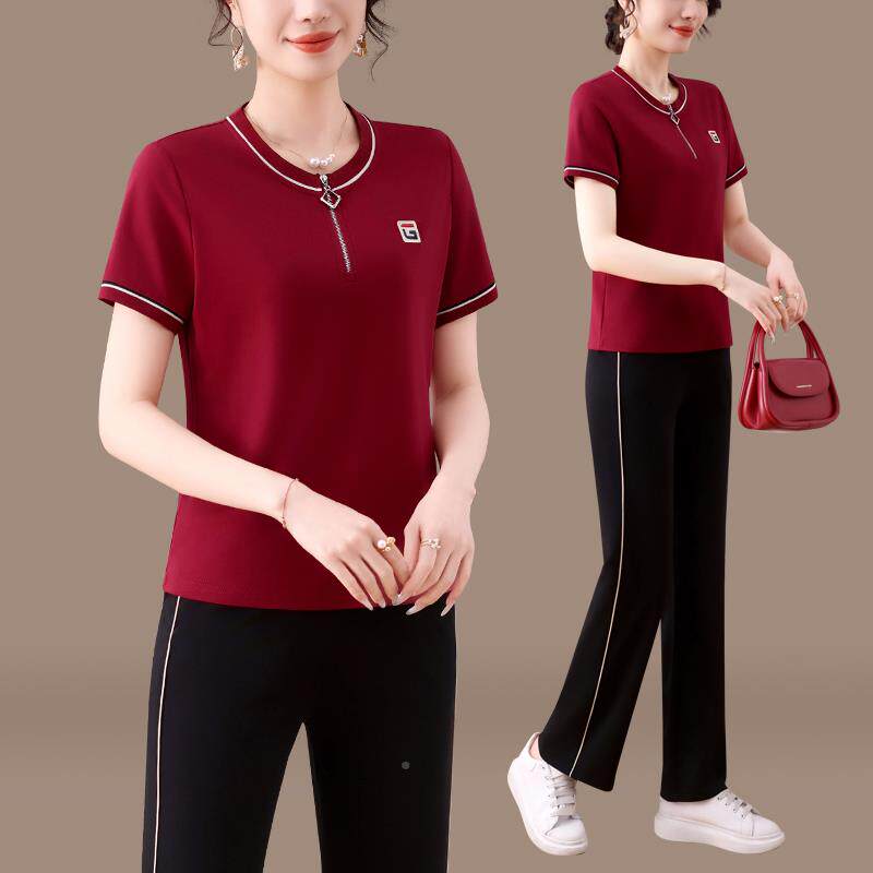 冰衣丝休闲套装女运动时尚修短身9050881夏显瘦袖开衫宽松直筒长