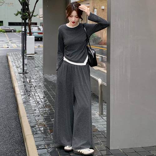 尚休闲套装秋季新女款遮肉CB8595-0时长显瘦不规则上衣裤两件套