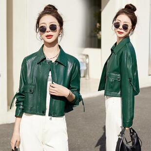 休皮闲短气款皮外套女小个子新款春秋时尚洋机车3813W6服夹衣克上