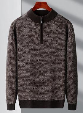 专柜毛品爸羊绒衫男正士半高拉链领冬季加厚保暖毛衣TVD中年爸装