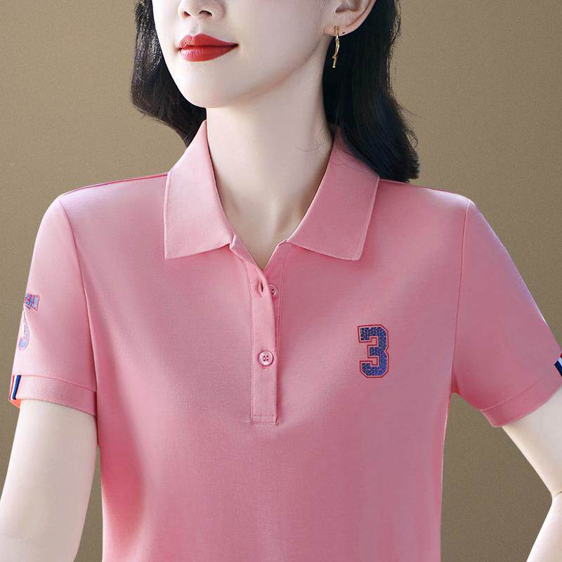 休翻领短袖恤女体士夏新款年轻妈妈时衫尚上衣8982769半袖闲恤