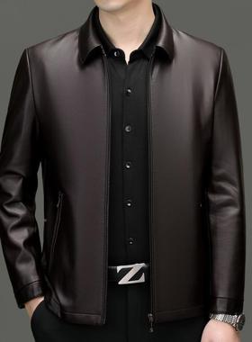 春秋季海宁真皮翻男士衣皮中22099-C年休闲领皮夹克绵羊外皮爸爸