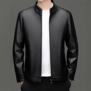 绵羊皮衣男士真皮年春季新立领皮加绒中年9901-C爸爸装皮外夹款克