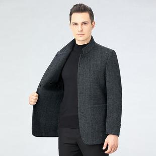 高档双面呢羊绒大衣男款服立领短外商务801休闲秋冬羊毛厚条纹派