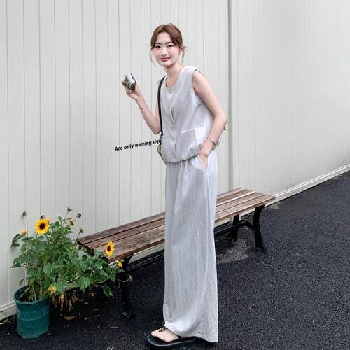 老风无袖个马甲套装夏钱季新款小子气质高级C135-990感阔腿裤女两