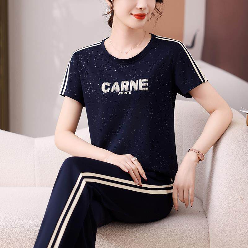袖冰丝休闲运动套装女夏季新款尚时洋气妈妈裤减龄短长跑89899266