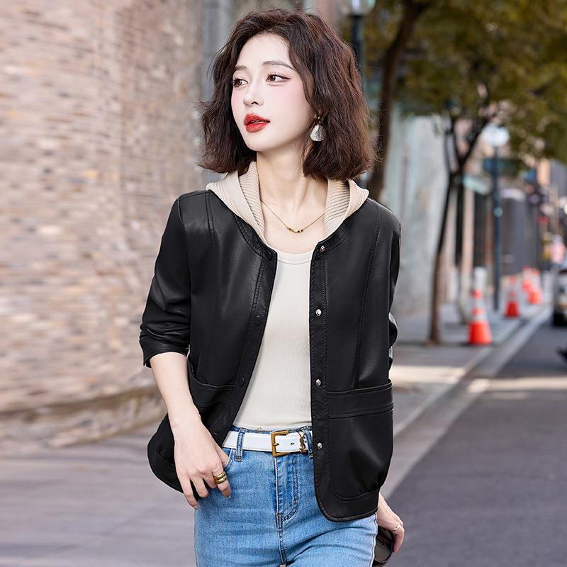 咖色皮衣外套宽女春秋显款韩新版短款机车瘦松皮ZWU1908夹克休闲