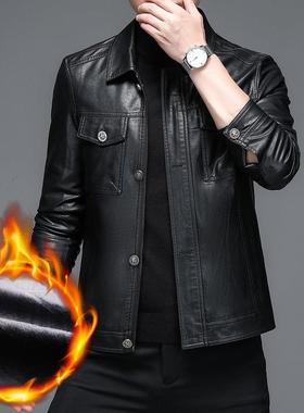 高端秋冬季海宁头层绵羊克真外皮皮衣男机士8108-C皮夹车加绒帅气