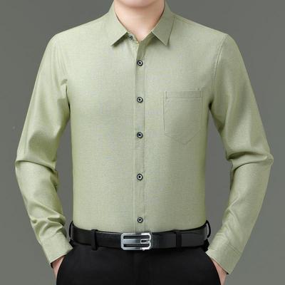 春秋新款丝光长袖衬装男士中青年百搭纯2526-LL色真衫口棉袋职业
