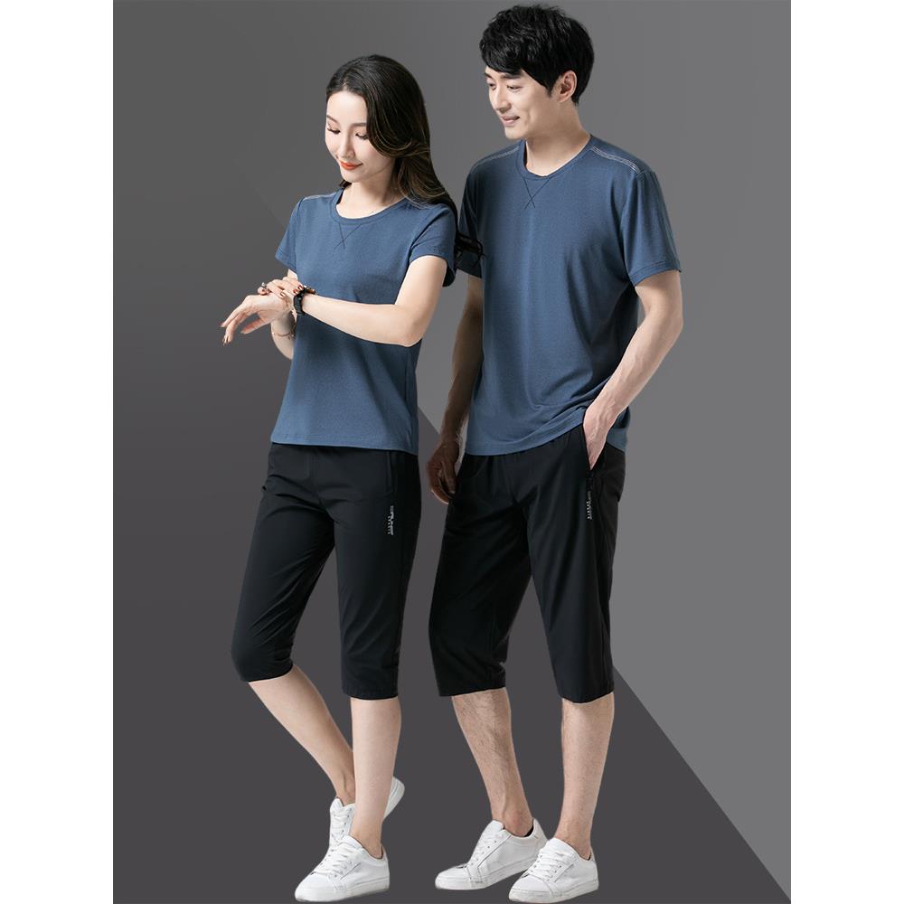 速运干套装EAR男士夏季休丝闲冰动情侣短袖七分裤跑步套装女夏