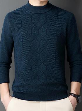 高秋冬上新JCJ款山绒针羊织衫男长袖毛衣纯色半领厚款保暖衣百搭