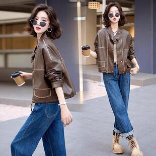 皮春秋海宁皮6619-W6短衣女士小皮个子外套薄款年新款优雅款绵羊