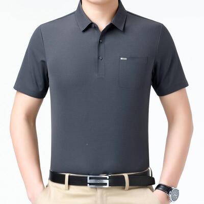 夏季885-P新领款男桑蚕丝短袖恤翻休闲中年男士装色潮纯流衫